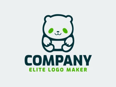 Creative logo in the shape of a panda bear cub with a memorable design and simple style, the colors used were green and dark green.