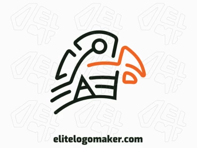 Monoline logo created with abstract shapes forming a parakeet combined with a letter "A" with orange and black colors.