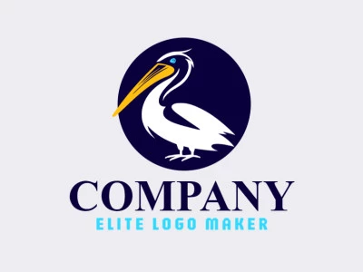 Logo template for sale in the shape of a pelican, the colors used were blue, yellow, and dark blue.