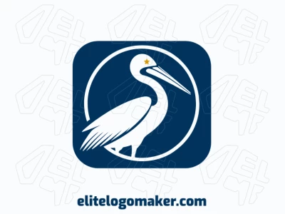 A simple logo composed of abstract shapes forming a pelican with dark blue and dark yellow colors.