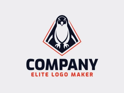 Logo template for sale in the shape of a penguin, the colors used were orange and black.