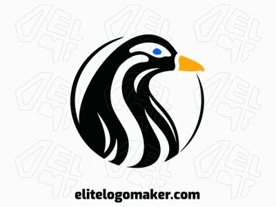 Abstract logo with a refined design forming a penguin, the colors used were blue, black, and yellow.