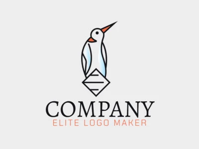 Animal logo in the shape of a penguin combined with a rhombus composed of abstract elements and lines with black, orange, white, and blue colors.