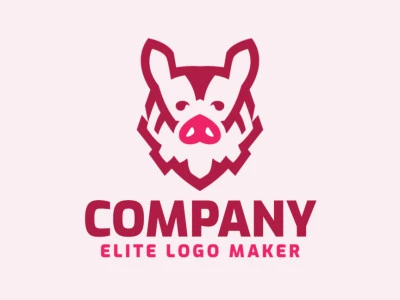 Mascot logo template in the shape of a pig's head composed of abstracts shapes and refined design with pink color.