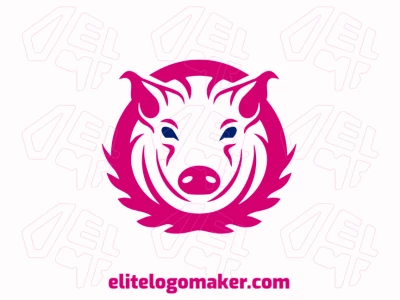 Minimalist logo with solid shapes forming a Pig's head with a refined design with pink and dark blue colors.