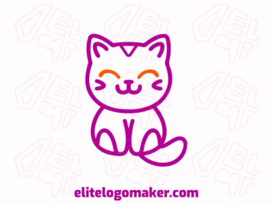 An editable childish logo featuring a pink cat, designed with playful shapes and soft curves to create a fun and charming visual identity.
