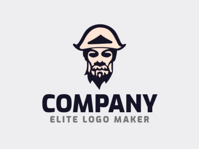 Create a logo for your company in the shape of a pirate with simple style with black and beige colors.