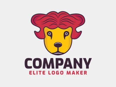 Animal logo design in the shape of a wildcat head composed of abstracts shapes with black, red, and yellow colors.