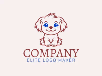 Vector logo in the shape of a puppy with a monoline style with brown and dark blue colors.