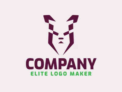 Simple animal logo with the shape of a puppy head with purple and green colors.