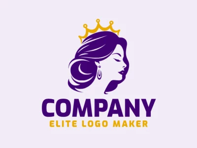 A simple logo created with abstract shapes forming a queen with purple and dark yellow colors.