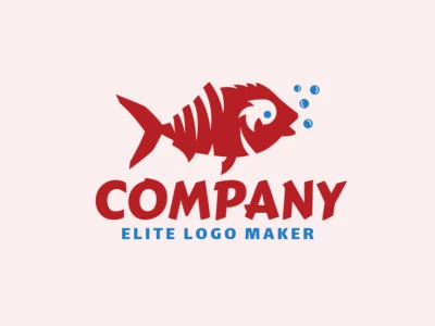 Professional and simple logo in the shape of a fish with an abstract style, the colors used are blue and red.