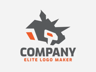 Minimalist logo design with the shape of a rhinoceros head with gray and orange colors, ideal for representing your company.