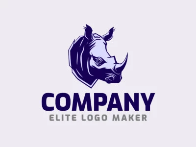 The artisanal logo showcases a stylized rhinoceros head with intricate details that exude a handcrafted feel. The bold color combination of blue and purple adds a modern touch to the design