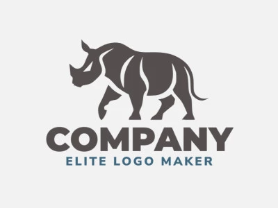 Simple logo composed of abstract shapes forming a rhino walking with the color grey.