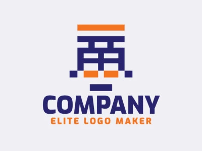 Vector logo in the shape of a robot with a simple style, with blue and orange colors.