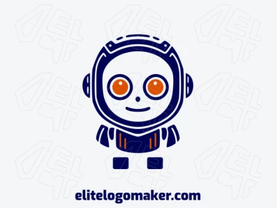 Create a vector logo for your company in the shape of a robot with an abstract style, the colors used was blue and orange.