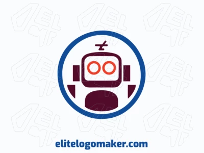 Professional logo in the shape of a robot with a circular style, the colors used were orange, dark blue, and dark brown.