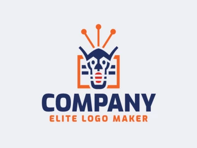 Vector logo in the shape of a robot head combined with a square with a symmetry design, the colors used are blue, red, and orange.