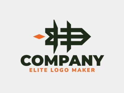 Minimalist logo created with abstract shapes, forming a rocket with orange and black colors.