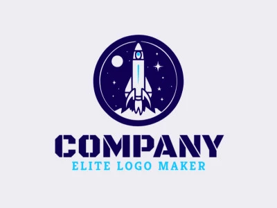 Create your own logo in the shape of a rocket in launch with a circular style and dark blue color.