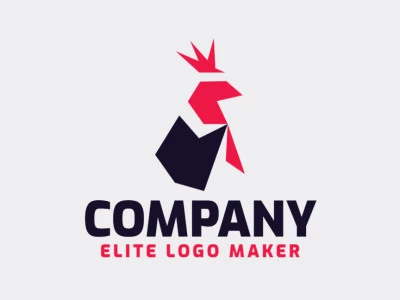 Animal logo in the shape of a rooster composed of abstracts shapes and minimalist style with black and red colors.