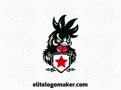 The mascot logo proposal with Innovative approaches forming a rooster combined with a star, with a high-quality design with red and black colors.