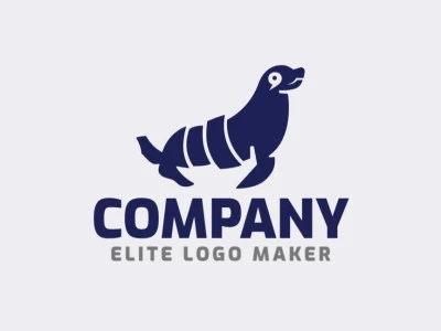 Animal logo with solid shapes forming a seal with a refined design, the color used is blue.