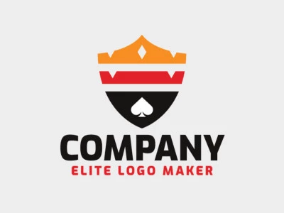 Simple logo with solid shapes forming a shield combined with a crown and a spade, with a refined design.