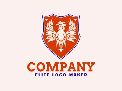 Professional logo in the shape of a shield combined with a rooster with an emblem style, the colors used were dark blue and dark orange.