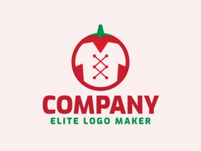 Abstract logo with the shape of a tomato combined with a shirt with red and green colors.