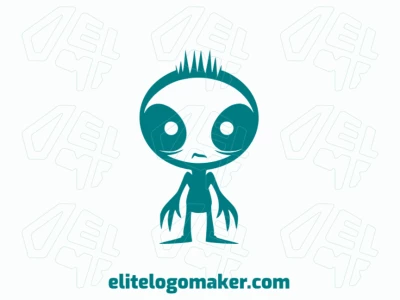 A simple logo composed of abstract shapes forms a skinny alien with a green color.
