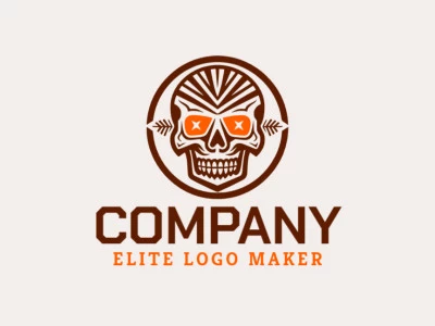 Professional logo in the shape of a skull with an abstract style, the colors used were brown and orange.