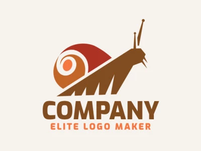 Simple logo template in the shape of a snail composed of simples shapes with red, orange, and brown colors.