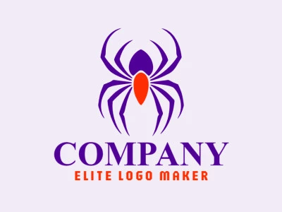 Vector logo in the shape of a spider with a minimalist style with orange and purple colors.