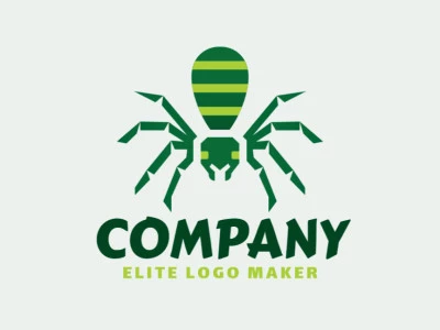 Illustrative logo in the shape of a spider composed of abstracts shapes with green colors.