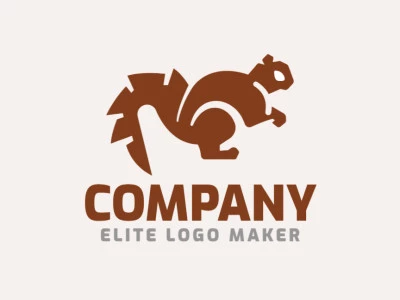 Squirrel animal logo composed of solid shapes and abstract style, the color used is brown.