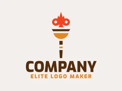 Simple logo design in the shape of a torch composed of abstracts shapes with yellow, orange, and brown colors.