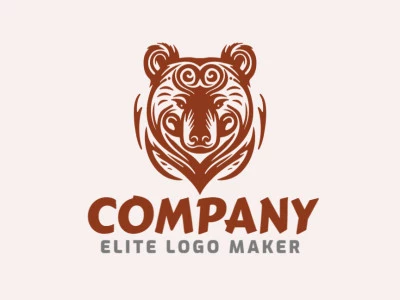 Create your own logo in the shape of a tribal bear with symmetric style and brown color.