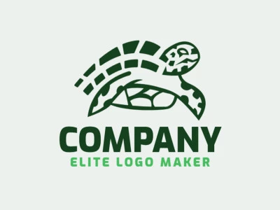 Abstract logo design in the shape of a turtle composed of simples shapes with green colors.