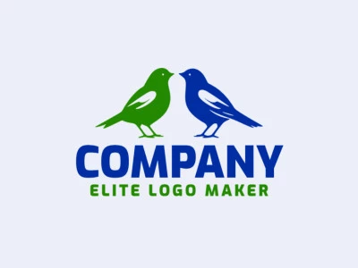 Vector logo in the shape of two birds with minimalist style with dark blue and dark green colors.