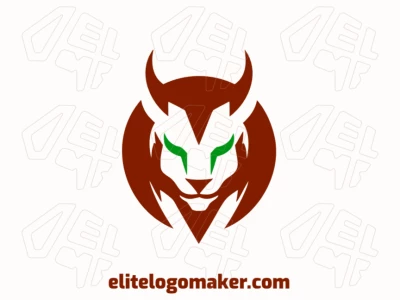 Logo available for sale in the shape of a wild cat with a symmetric style with dark brown and dark green colors.