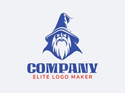 A logo is available for sale in the shape of a wizard with a pictorial design and dark blue color.