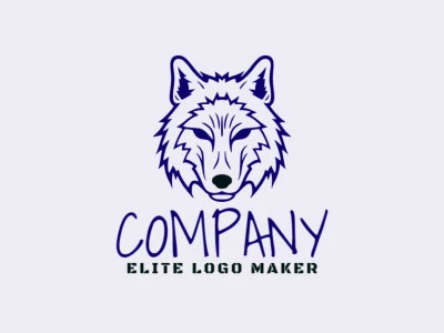 Create a vectorized logo showcasing a contemporary design of a wolf and monoline style, with a touch of sophistication with black and dark blue colors.