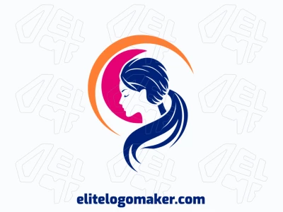 An abstract depiction of a woman, interestingly refined for a brand, featuring blue, orange, and pink.