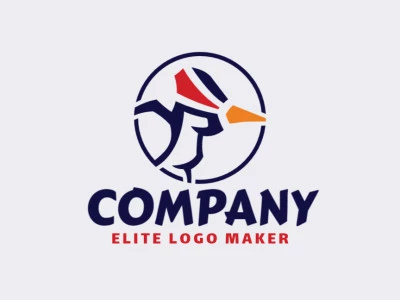 Logo Template for sale in the shape of a woodpecker, the colors used was blue, red, and yellow.