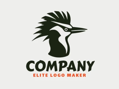 Logo available for sale in the shape of a woodpecker with abstract design and black color.