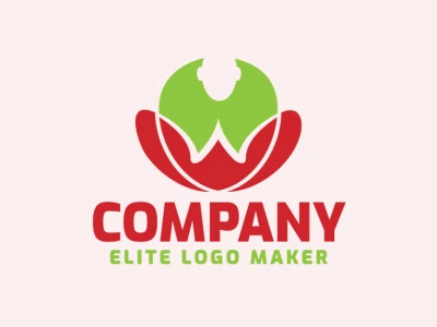 Abstract logo design with a refined design forming a person doing yoga with green and red colors.