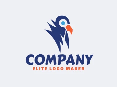 Logotipo abstracto con formas sólidas que forman un pájaro azul con un diseño refinado y colores azul y naranja.