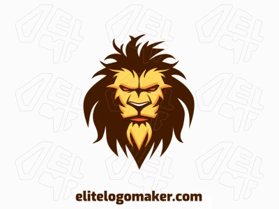 Un template de logotipo inspirador con una representación creativa de un león enfadado, combinando tonos vibrantes de naranja, amarillo y marrón oscuro.